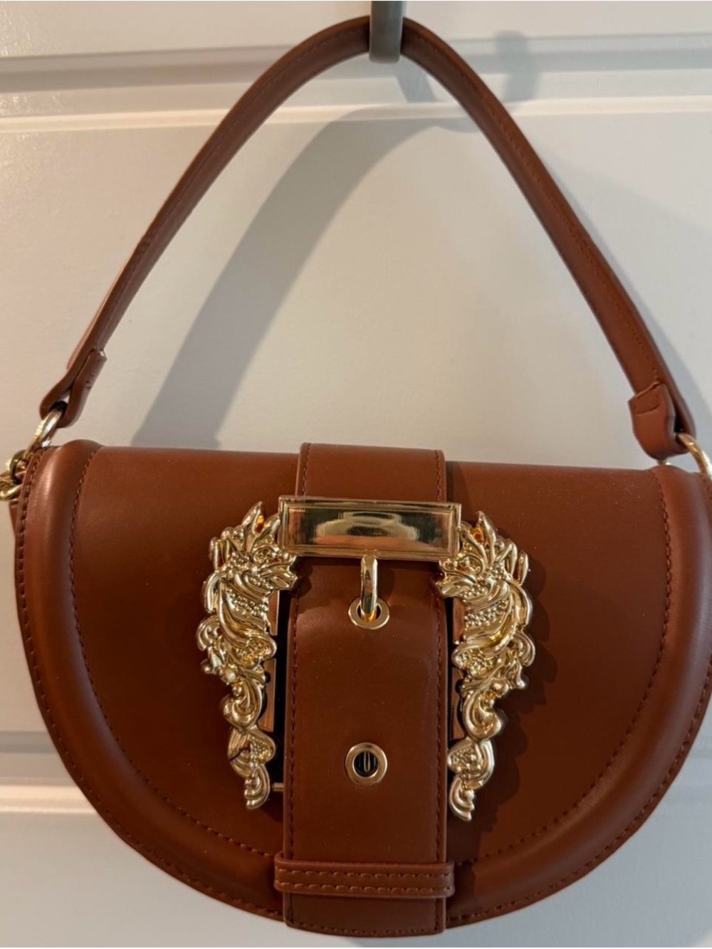 Source Unknown Brown Crossbody Half-Moon Bag with Gold Hardware - Picture 1 of 2